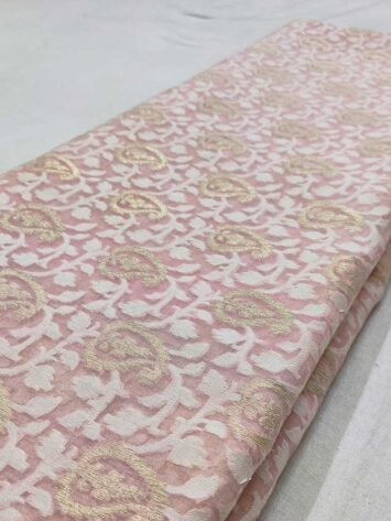 Baby Pink Jamdani Pure Kora Silk Banarsi Saree