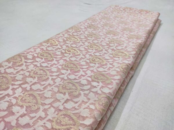 Baby Pink Jamdani Pure Kora Silk Banarsi Saree